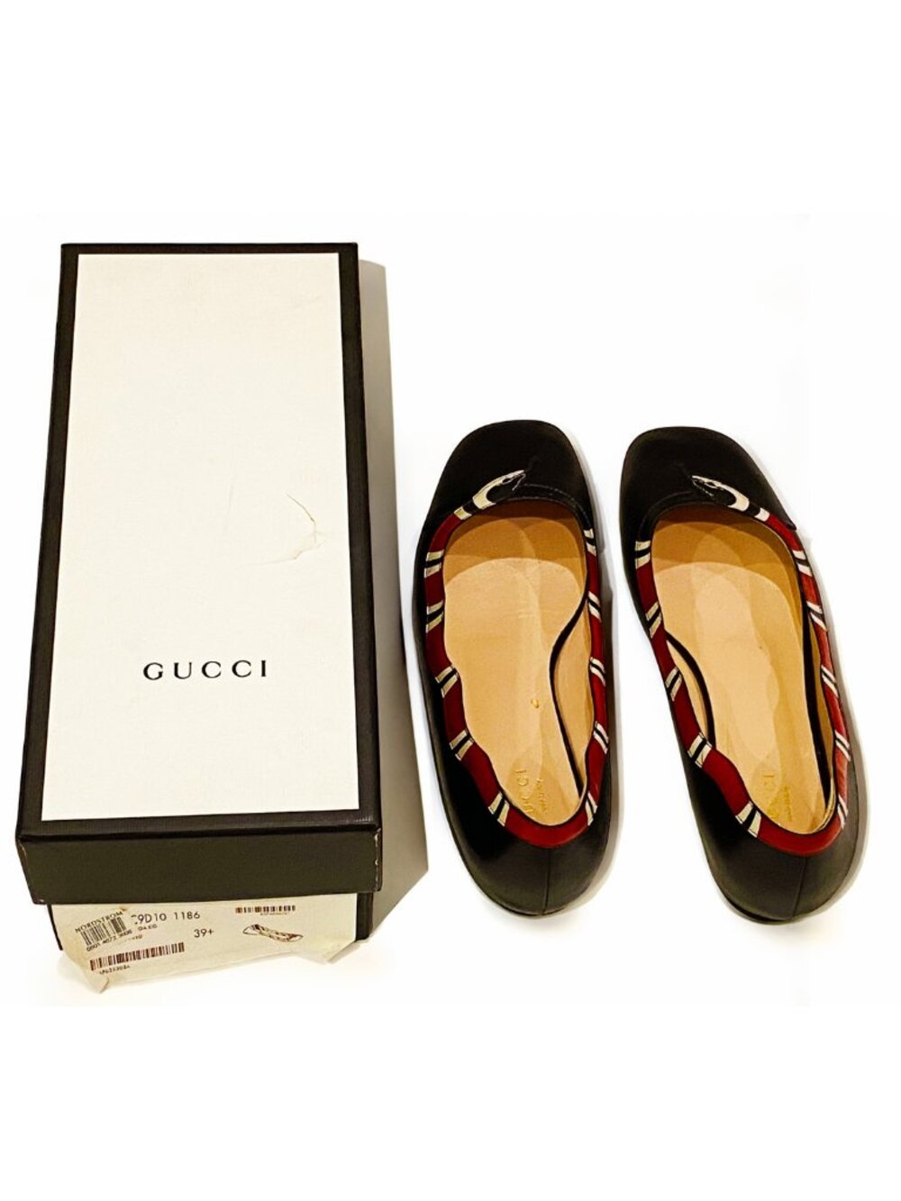 Gucci Kingsnake Leather Ballet Flats Black Red Square Toe IT 39.5 US Women's 9.5 - Picture 4 of 14